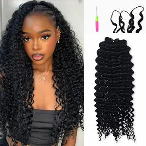 StarHair Feather Crochet Human Hair For Miracle Knots Human Hair Burmese Curly Deep Wave Water Wave Crochet Human Hair Pre-Separated 60g/Pack Reusable Invisible 100% Virgin Human Hair Crochet Extensions Natural Black