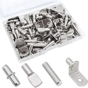 Shelf Pins Kit, Nickel Plated Shelf Support Pegs,Bookshelf Pegs for Shelves,Cabinet Shelf Bracket Pegs Shelf Pins Holders for Kitchen Furniture & Closet ( 5mm & 1/4inch )