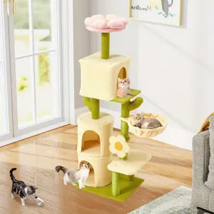 69" Multi-Level Cat Tree Tower, Cute Cat Tree, Indoor Cat Scratching Post, Tall Cat Climbing Tower, Cat House, Cat Bed, Stylish Cat Furniture, Green and Yellow