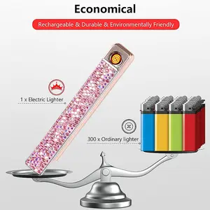 Viral TikTok Pink Diamond Lighter Portable USB Rechargeable Sparkly Gadget TSA Safe Eco-Friendly Travel Essential Stylish Sparkly Accessory Luxury Gift Women gifts mens gifts Kitchen Gadgets Party Essential Ornaments Glamour outdoorfun