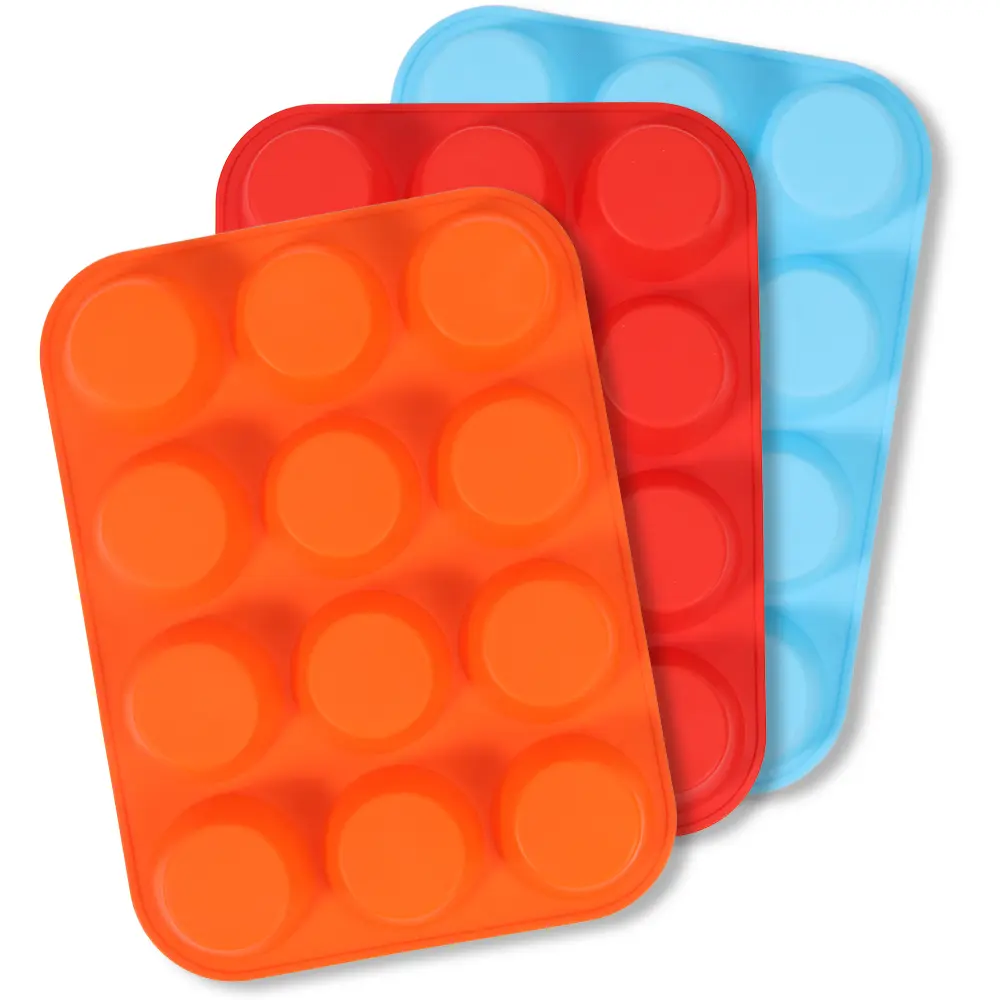 3pcs Flexible Food-Grade Silicone Mini Muffin Pans - 12-Cup Nonstick Baking Accessory for Cupcakes, Cookies, Cake Pops, Pudding, Egg Tarts, Handmade Soaps - Oven-Safe Camp Kitchen Tool for Camping & Hiking