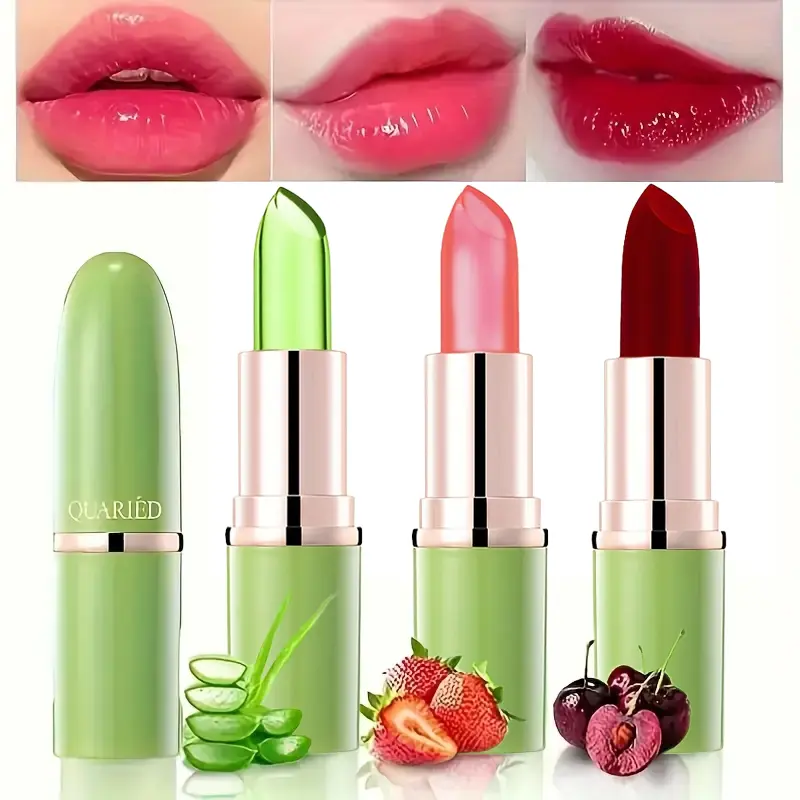 3pcs 24-Hour Color-Changing Lip Balm with Lipstick Effect, Aloe Vera-Enriched, Hypoallergenic, Moisturizing, Hydrating Matte Finish, Long-Lasting Moisture in Cherry & Nude, Safe for Sensitive & All Skin Types, On-the-Go Hydration, Lip Care, Lip Tint Balm