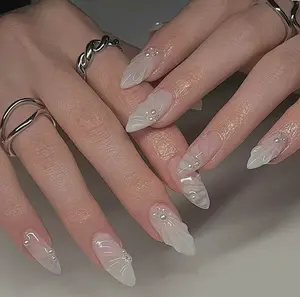 Milky White Mermaid Press On Nails | Handmade Faux Acrylic Gel Nails | Pearl Ocean 3D Iridescent Nail Set | Elegant Summer Vacation Nail Art