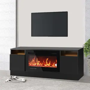GARVEE Modern Entertainment Center with Storage Cabinet for TVs Up to 75", Stylish Black Design for Living Room, Perfect TV Stand with Ample Storage Space for Media Accessories and More