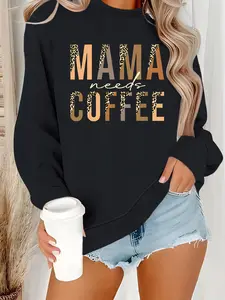 Women's Casual Coffee Lover Sweatshirt, Mother's Day Gift, Soft Long Sleeve Round Neck Pullover, All-Season Comfort