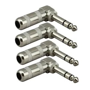 Stereo Plug 1/4" Audio Plugs 6.35mm Plug TRS Male 1/4 inch Solder Type Stereo Plug Right Angle Design Connector for DJ Mixer Cables Guitar Cables Phono Patch Cable Microphone Cables(4pack)