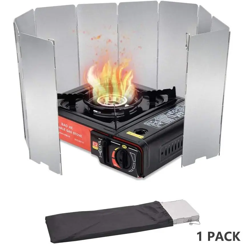 Camp Stove Windscreen, Camping Gas Stove, 1 Pack 9/10/12 Plates Folding Portable Camping Stove Windshield with Carry Bag, Outdoor Camping Accessories, Camping Gear