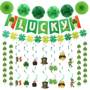 40Pcs St. Patrick's Day Decoration Kit - Hanging Swirls, Banner & Shamrock Garlands, Festive Party Supplies for Saint Patrick's Day Decor