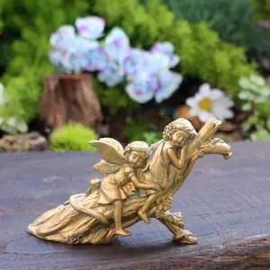 1pc Perfect Home Decor Figurine, Twin Fairy Design, Copper-Like/colorful Sleeping Flower Fairies, 3.22 Inches, Festival Party Decoration