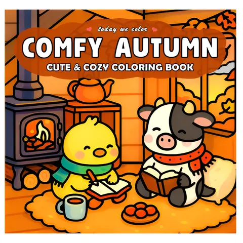 【NEW RELEASED】English Adult Autumn Activity Coloring Book - 1 Paperback Copy (8.5x8.5 in), 40 Cozy Fall Creatures Fun Coloring Pages, Crunchy Leaves Designs, Easy-to-Carry Format, All Ages Relaxation Tool, Excellent Gift for Any Occasion