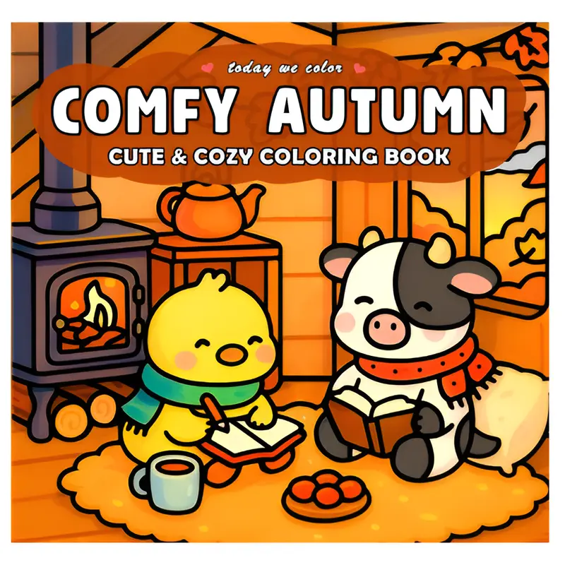 【NEW RELEASED】English Adult Autumn Activity Coloring Book - 1 Paperback Copy (8.5x8.5 in), 40 Cozy Fall Creatures Fun Coloring Pages, Crunchy Leaves Designs, Easy-to-Carry Format, All Ages Relaxation Tool, Excellent Gift for Any Occasion