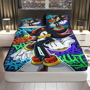 3Pcs Graffiti  Character Fitted Sheet Three Piece Set (1*Fitted Sheet+2*Pillowcases, Coreless), Youthful Art Theme, Colorful Bedding Set, Mattress Protector Soft, Breathable Fabric