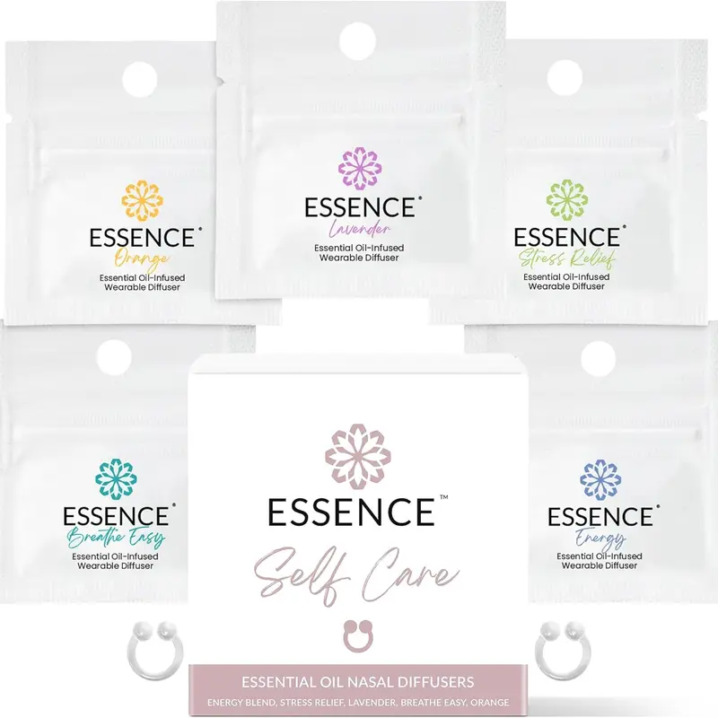 Essence Nasal Diffuser Self Care Bundle – Essential Oil Silicone Nose Rings for Stress, Energy & Mental Clarity – Wearable Aromatherapy Pack for Wellness & Mood Balance Daily Scent