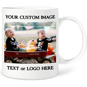Custom Mug - Custom Coffee Mug with Photo Text or Logo, Personalized 15oz Ceramic Mug with Pictures, Customized Mug Gifts for Men and Women, Taza Personalizada with Message | White