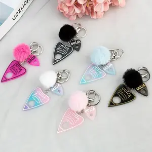Women Ouija Planchette Keychain Resin Pompom Charms Handbag  Keyring With Puffer Ball Punk Board Crafts