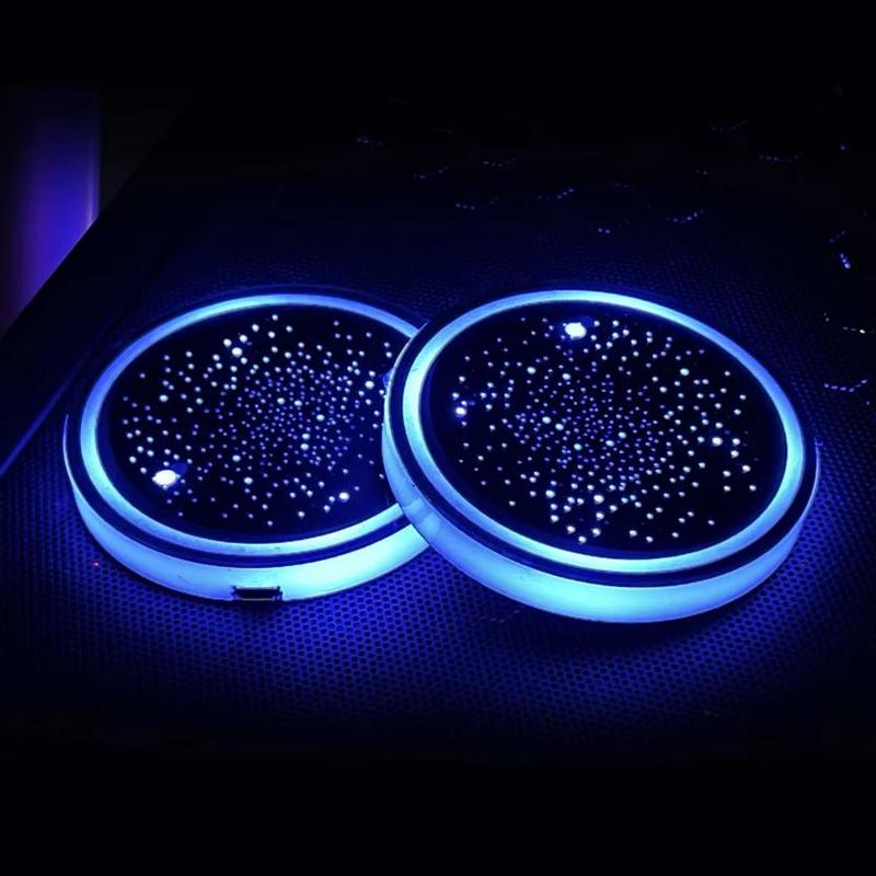 1PCS/2PCS/4PCS LED Cup Holder Lights for Car, Rechargeable 7 Color-Changing Light Up Cup Holder Insert Coasters, Car Accessories for Teens