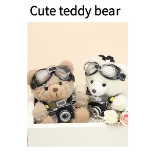 pilot bear bag with camera and space glasses,bear  , handbag backpack decoration,  Keychain , Teddy Plushie Backpack Keychain,women gift, childhood stuffed animal, cute plush toy
