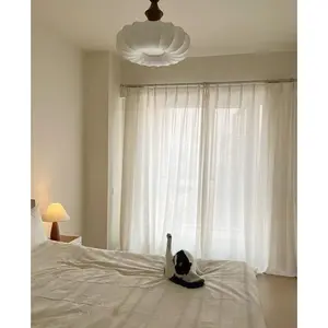 Linen Look Cream Sheer Curtains Light Filtering Privacy Window Scrim Shade Veil