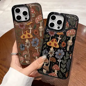 A cute mushroom pattern phone case with leather card slot, suitable for iPhone 17/16/15/14/13/12 PRO PROMAX PLUS AIR, an ideal gift for friends, family, or couples, KBPK13
