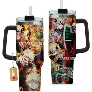 Katsuki Bakugo Dynamight Anime 40oz Tumbler with Handle - Superhero Character Graphic - Boku no Hero Academia - Stainless Steel Manga Fan Travel Mug Gift