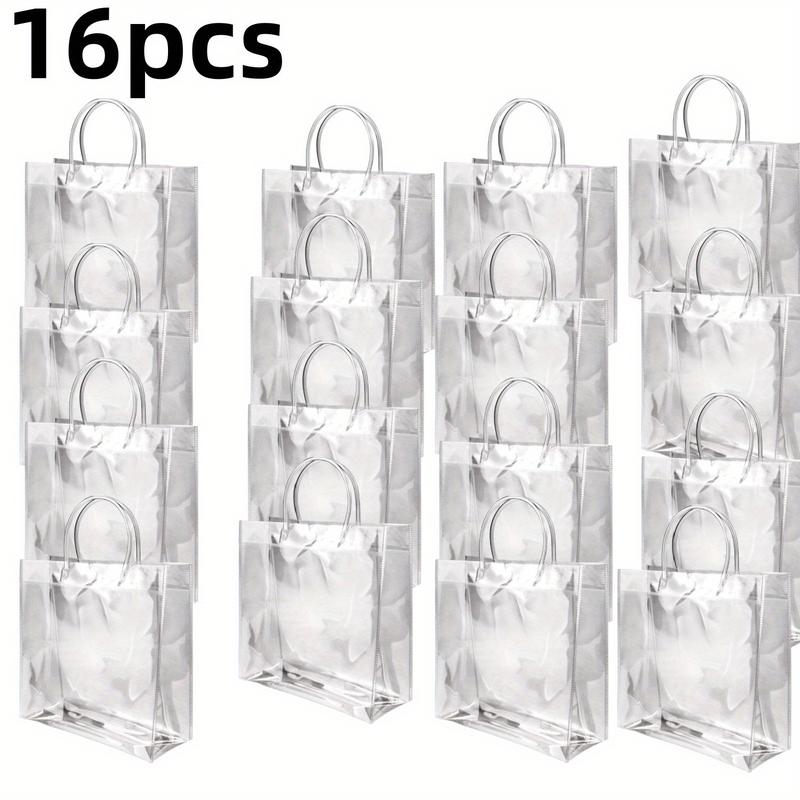 Pack of 16 Clear PVC Gift Bags with Handles,7.87" x 7.87" x 3.15"Reusable Goodie Tote Bags with Ribbons and Tags,Foldable Party Favor Bags for Weddings,Valentine'S Day,Hand Tools Kits,Springtok home tool