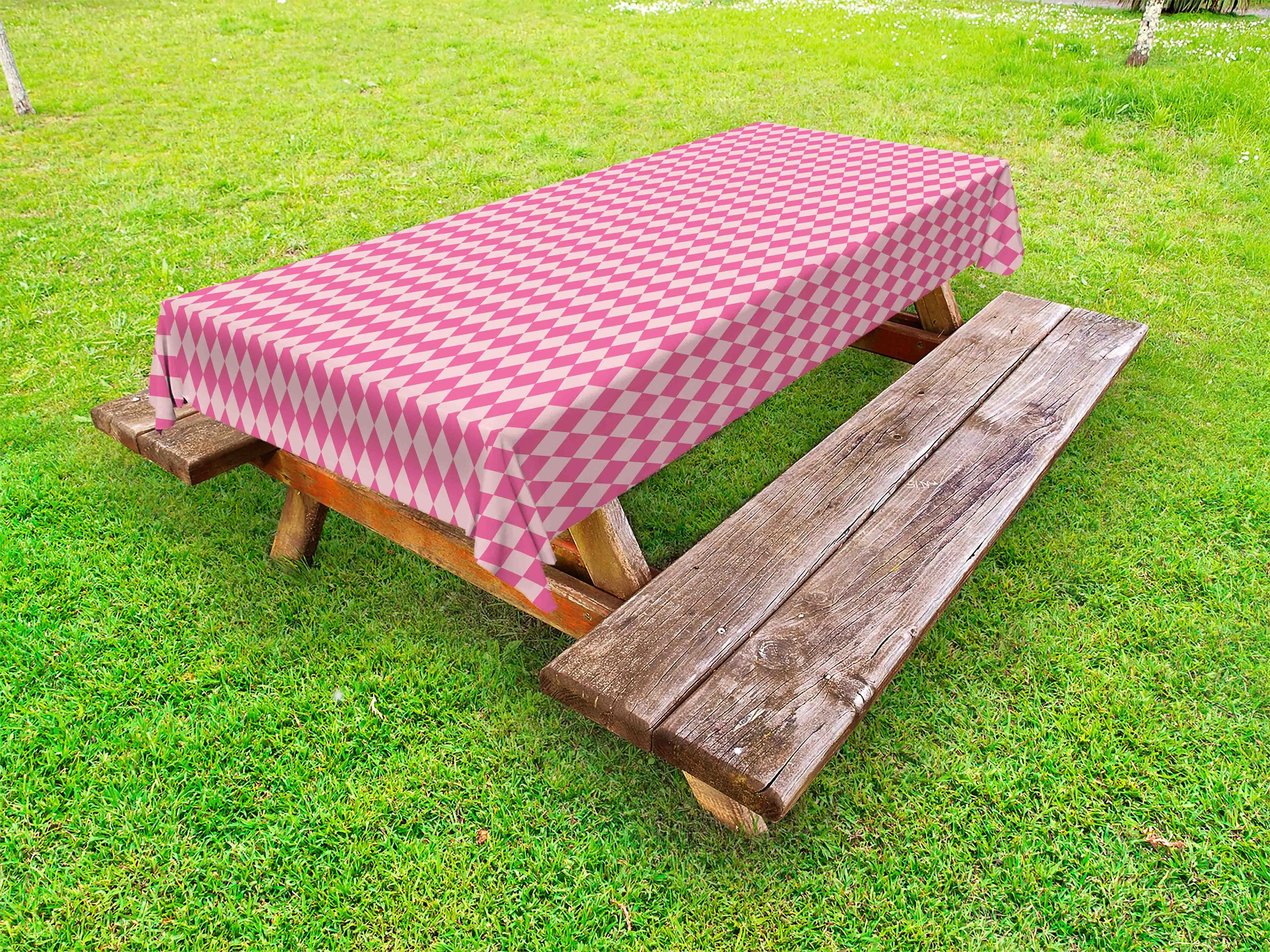 Geometric Rhombus Outdoor Tablecloth, Pattern of Pink Monochrome Argyle Feminine Concept Illustration, Decorative Washable Picnic Table Cloth, 58" X 84", Pink and Blush