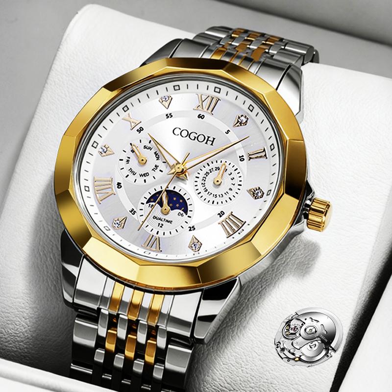 【Valentine’s Gift for Husband】new multifunctional luxury Moon Phase Master Men's Watch, equipped with original Swiss movement,  mechanical style, sapphire crystal, stainless steel strap, and luminous waterproof design.