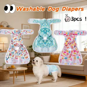 3pcs Dog Diapers for Female Dogs, Reusable Washable Pet Hygiene Pants with Button Closure, Prevents Accidents and Keeps Dogs Comfortable，Heat Cycle Mess Solved! Leakproof Washable Female Dog Diaper Skirt Soft Breathable Reusable for Puppy Incontinence