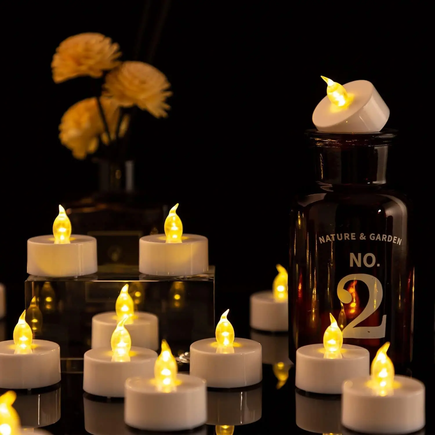 24-Pack Plastic Flameless LED Votive Tea Candles, Realistic Flicker, 200+ Hour Battery-Powered Warm White Ambient Light, Safe Non-Flame for Indoor Holiday Table Decor