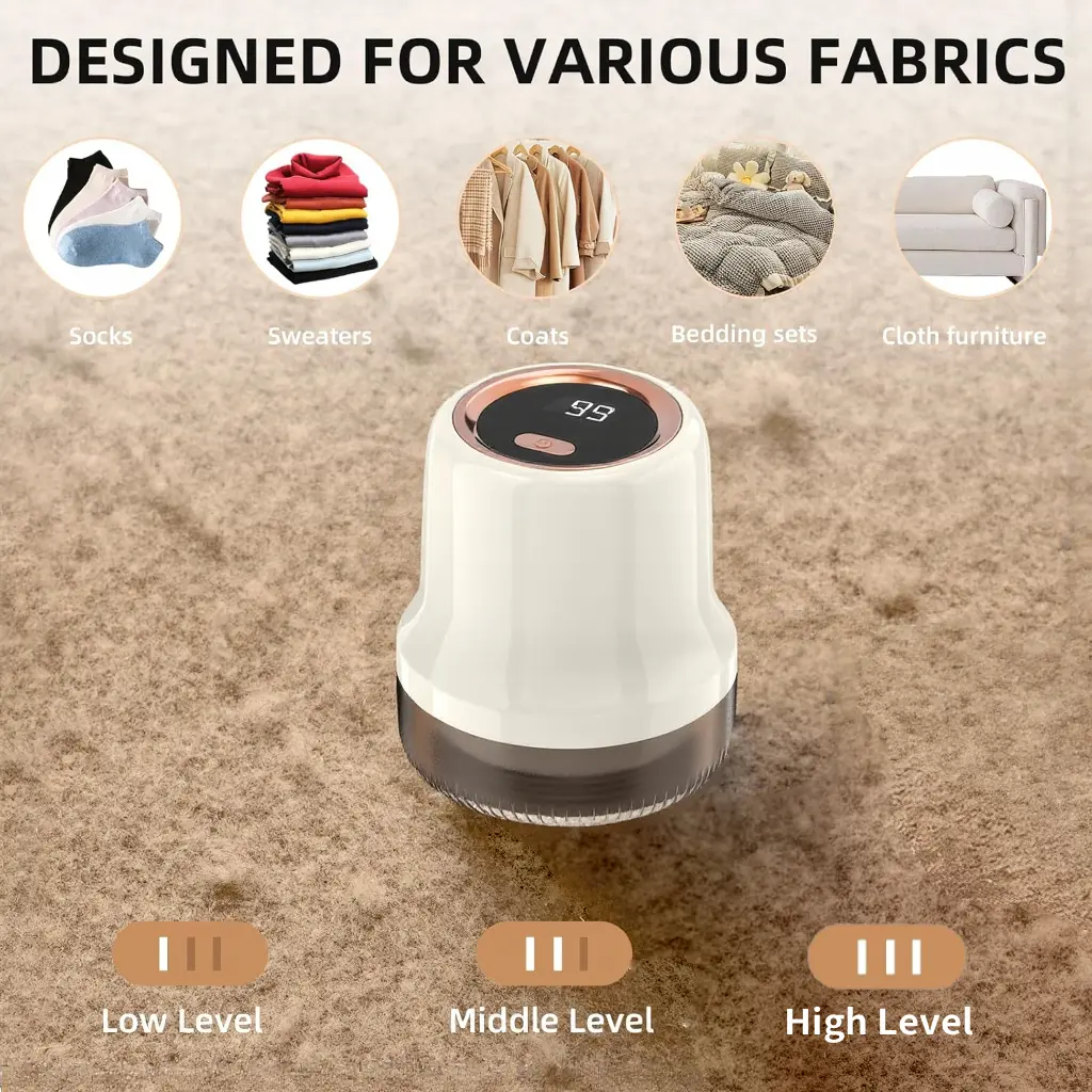 Electric Fabric Shaver - Pocket-Sized Reusable Shedding Lint Remover, Rechargeable, LED Digital Display, 6-Blade, 3-Speed, Mite Removal, Suitable for Clothes, Sweaters, Sheets, Pocket-Sized Lint Removers, Reusable Lint Removers
