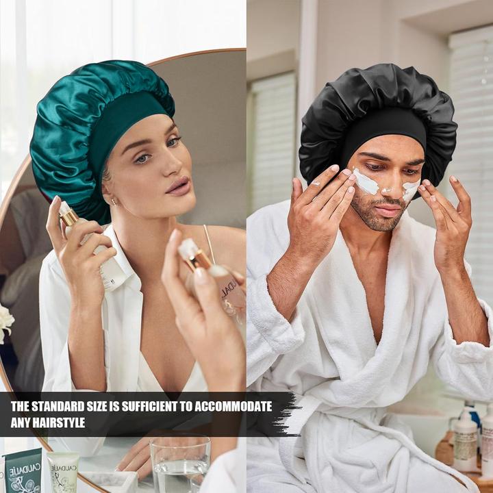 TwiceBeauty Silk Bonnet for Sleeping Double Layer Satin Bonnet Adjustable Bonnets for Black Women Sleep Cap Reversible Hair Bonnet for Curly Hair Haircare Teal