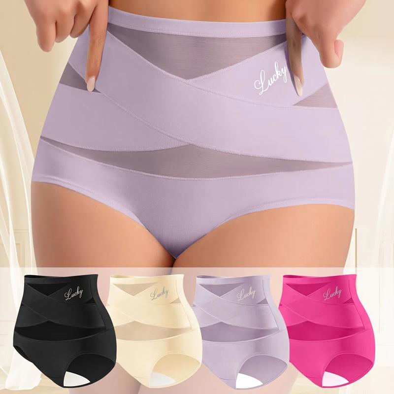 Lucky 4 Pack High Waist Shaping Panties for Women Seamless Ice Silk Mesh Slight shaping Control Briefs Tummy Slimming & Butt Lifting Underwear Breathable Everyday Comfort