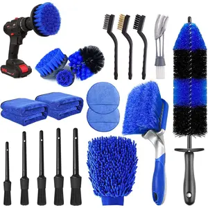 20 count  Wheel Tire Detailing Brush Set, Detailing kit, Detailing Brushes,Auto Detailing Drill Brush Set,17" Long Handle Rim Wheel Brush,Tire Brush, Cleaning Kit for Wheels,Interior,Exterior