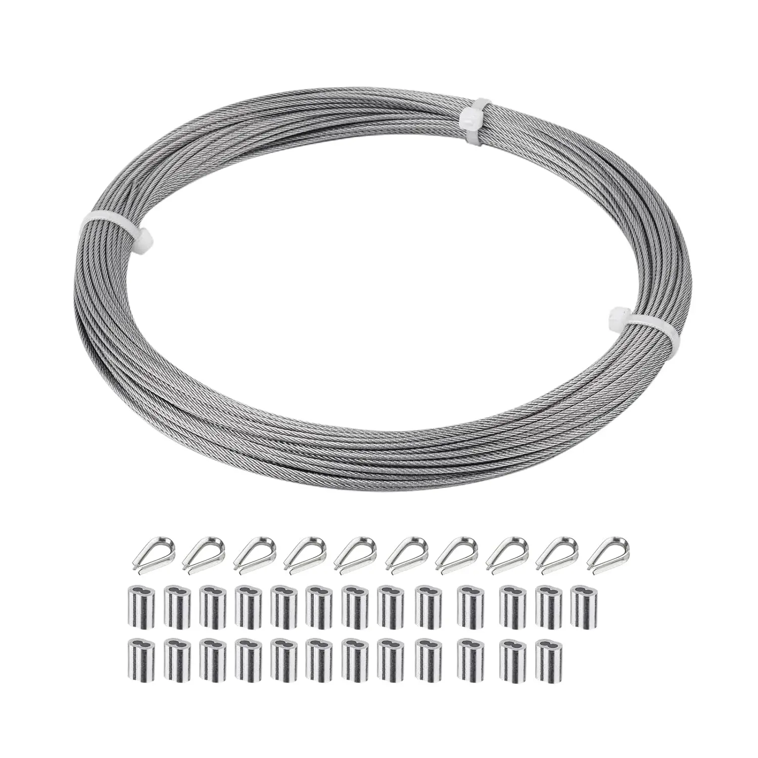 1/16 inch Stainless Steel Wire ,100FT,Aircraft  Wire Rope Marine Grade, Length 7x7 Strand Core with  Sleeves and Thimbles