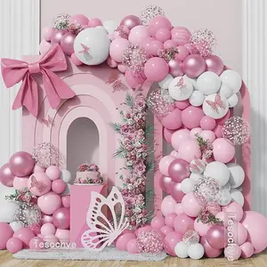 152Pcs Pastel Light Pink White Metallic Pink Balloon Arch Garland Kit,Pink White Rose Gold Confetti Balloon With Butterfly Stickers for Baby In Bloom Baby Shower Decorations Birthday Wedding Decor