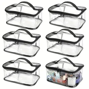Pack of 6 Clear Toy Storage Bags Kit, 9.4 x 6.7 x 4.3 Inch Transparent PVC Toy Organizing Bags with Zipper, Waterproof Toy Storage Organizer Pouch for Building Blocks (Black)