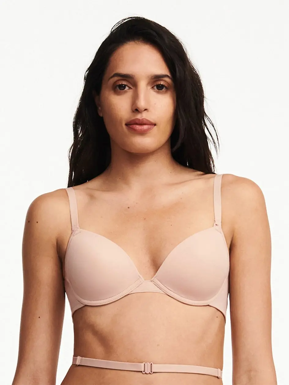 Women's Chantelle Plunge Bra - Wire-Free Contour Foam Cups, Convertible Low Back, Adjustable Strap, Nylon-Polyester Knit for Weddings, S