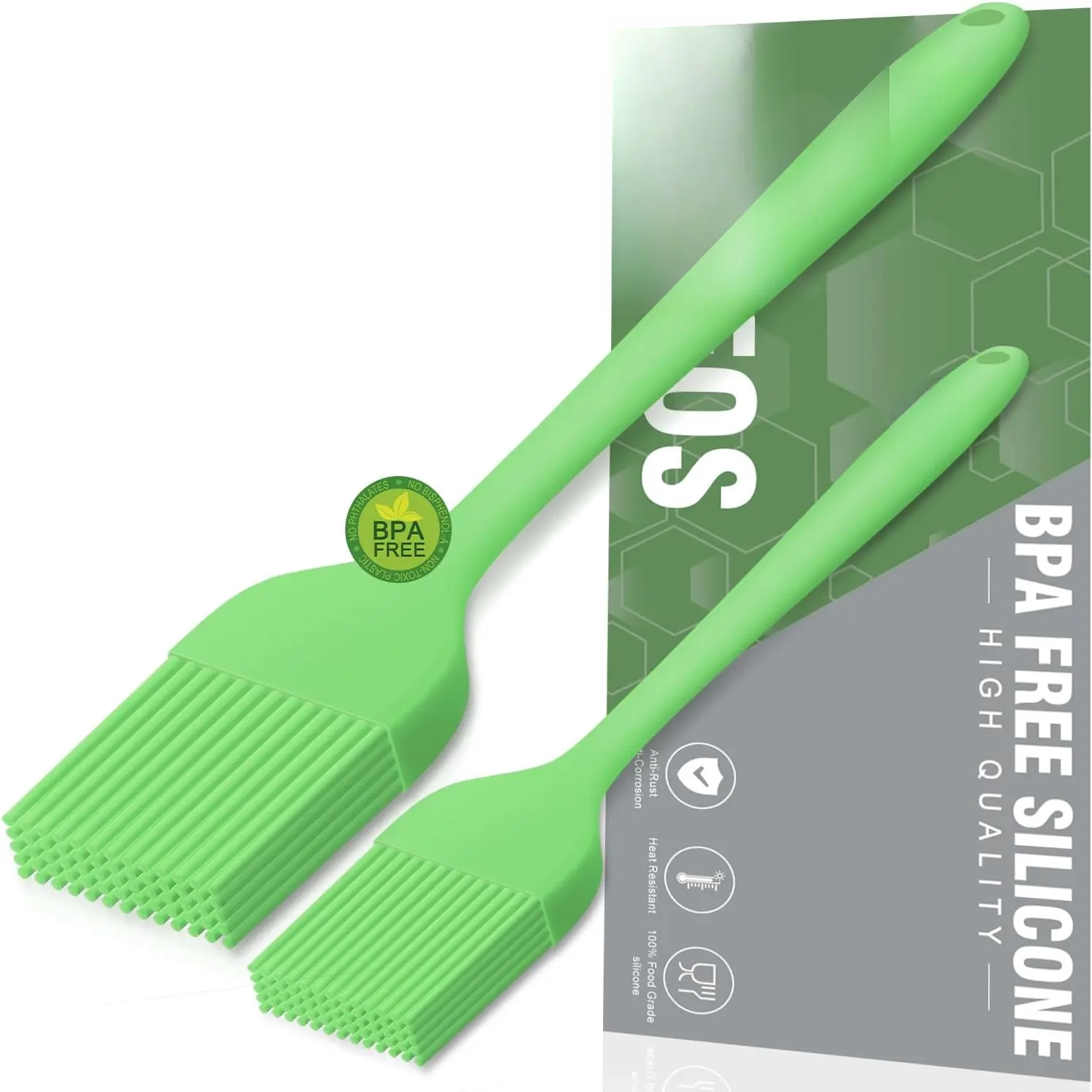 Basting Brushes , Heat Resistant Pastry Brushes for Kitchen Cooking, Oil, BBQ Grill, One-Pieces Design, and Dishwasher Safe, 2 count (Lime Green)