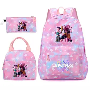 Backpack Set for Girls 3PCS, School Backpack with Lunch Bag & Pencil Case, Cute Anime Bookbag for Kids Teen Girls, Lightweight Polyester Travel Daypack, Large Capacity Back to School Gifts