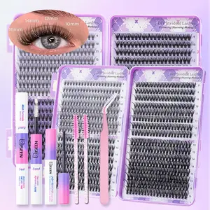 640 Individual Lash Clusters DIY Lash Extensions Kit, Eyelash Glue Extension, Mixed Types 20D-40D 30D-50D 40D-80D, Includes Bond &Seal &Remove &Eyelash Tweezers &Brush