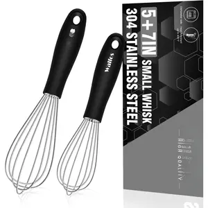 Mini Stainless Steel Whisk for Cooking - Heat Resistant Kitchen Whisks for Non-stick Cookware, Balloon Egg Beater  for Blending, Whisking, Beating, Frothing & Stirring, 5+7in/12+17cm