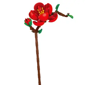 Radiant Red Blossom Branch Block Kit - 100-Piece Set for Creative Display or Gift,