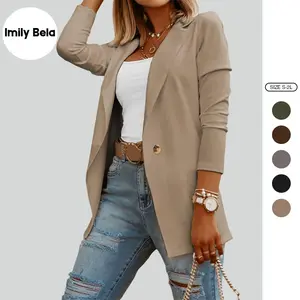 [With Button and Pocket] Imily Bela Womens Casual Long Sleeve Blazers Solid Color Knit Blazer Work Office Button Down Blazer Jacket Formal Essential