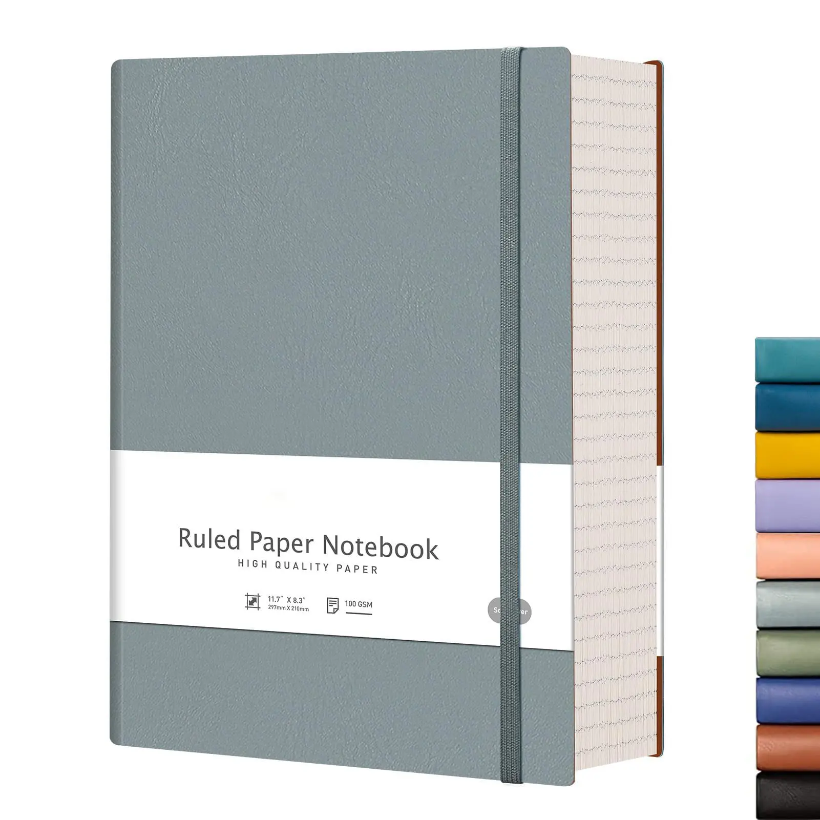 College Ruled Journal Notebook-A4 Large Thick Notebook 8.5''×11'', 100GSM Thick Paper Leather Journal,A4 Notebooks for Work, School, Writing with Inner Pocket - GrayBlue