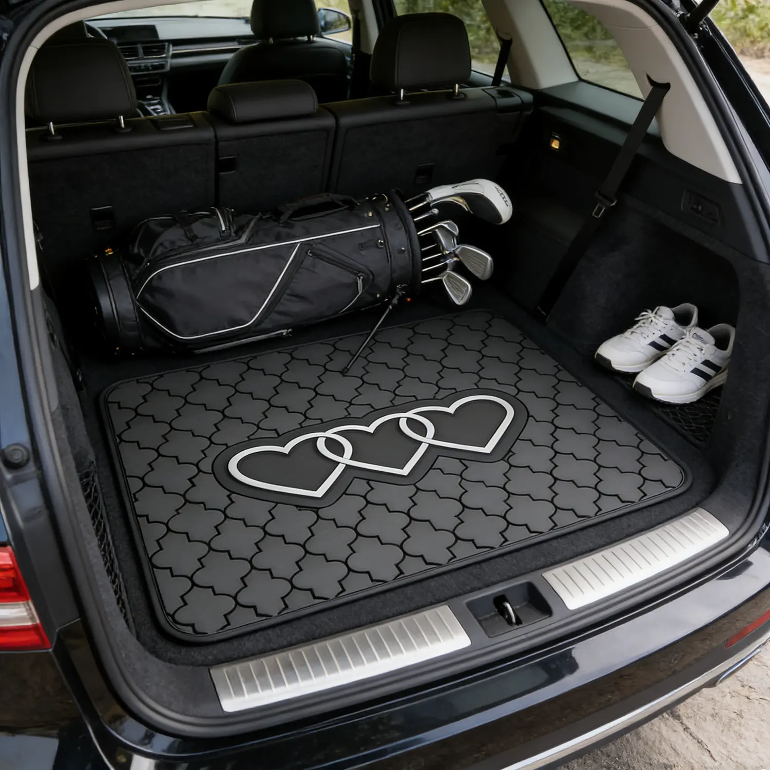 Believe Letter Heart Universal-Fit Car Trunk Mat, Waterproof Non-Slip Interior Liner, Easy-to-Install Easy-to-Clean Decorative Protection Accessory for All Cars, Interior Car Accessories, Car Liners