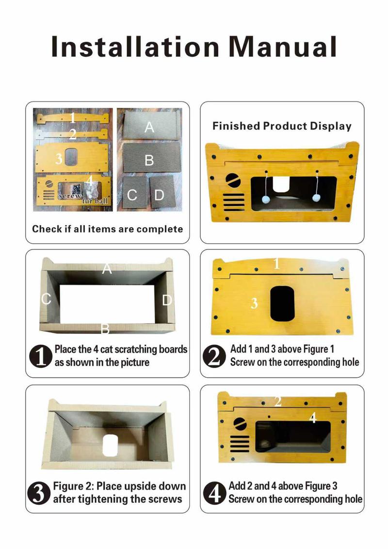 FANJUN-AMTECH 2 in 1 House & Scratch Board, 1 Set Wooden Bed with Scratcher, Durable Double Layer Bed, Pet Furniture for Indoor Spacious cool cat stuff cozy cat bed cat scratcher indoor cat accessories cat toys cat accessories