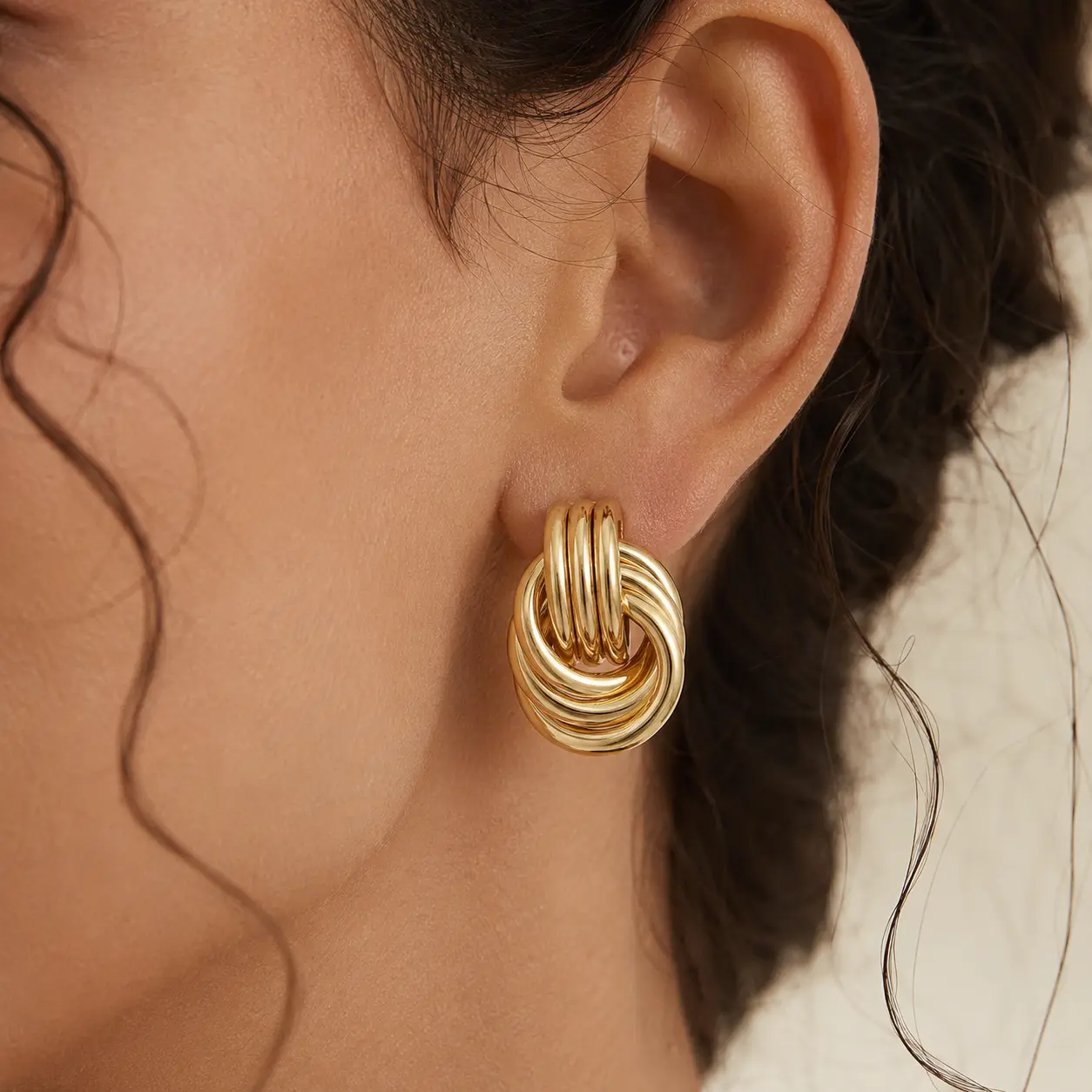 Women's Gold-Plated Brass Chunky Knot Drop Earrings, Geometric Statement Dangle Earrings, Lightweight Fashion Jewelry Gifts, Brass Earrings