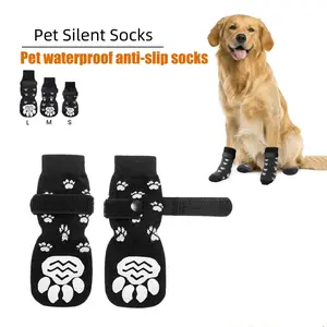 4-Pack Breathable Anti-Slip Non-Skid Pet Socks for Large Medium Dogs Golden Retriever Foot Covers, Silent Indoor Cotton Pet Socks