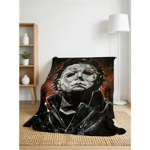 Halloween Michael Myers Flannel Blanket, Soft Cozy Throw for Sofa Bed, Horror Movie Home Decor, Perfect Halloween Gift