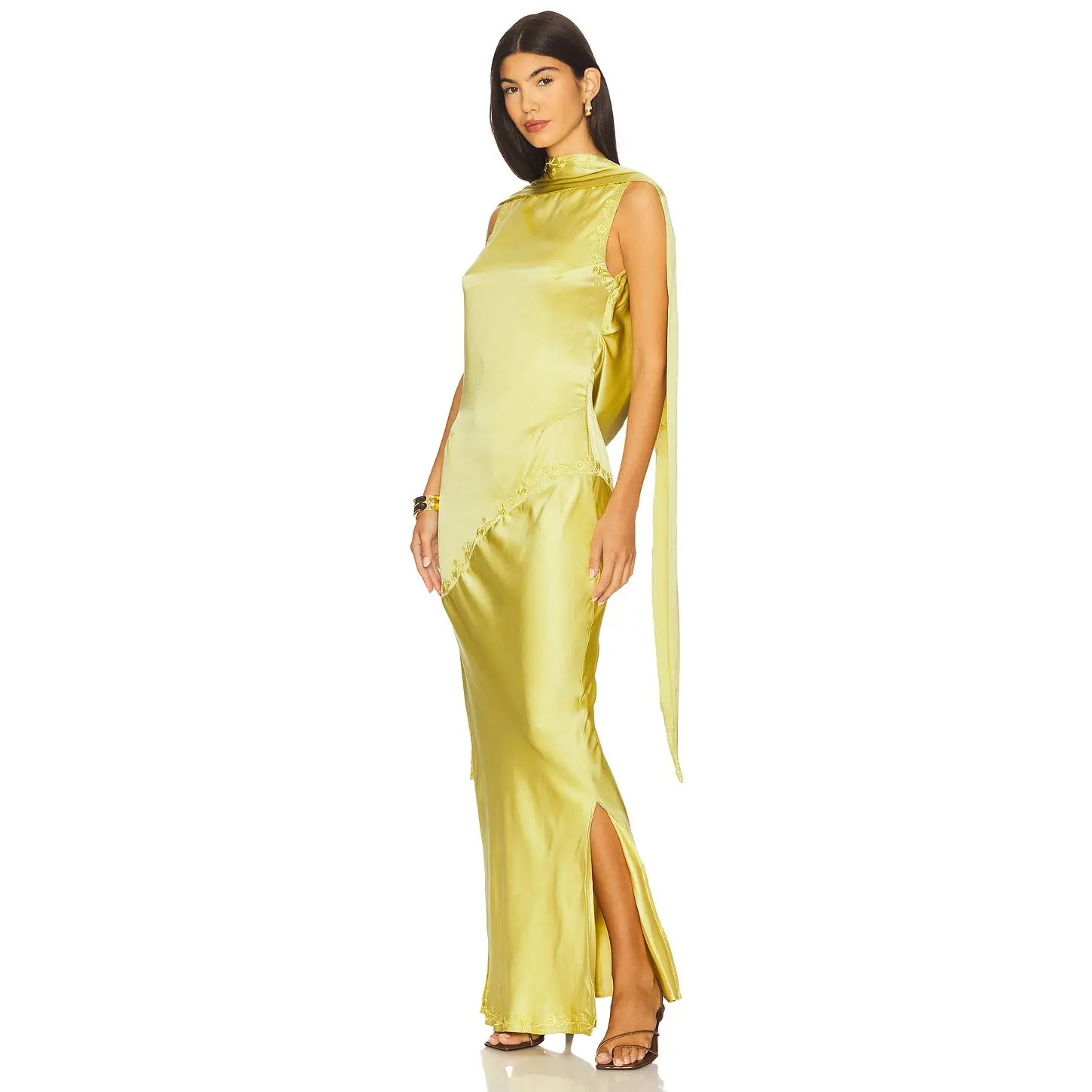 YLLW THE LABEL Nina Silk Dress in Chartreuse